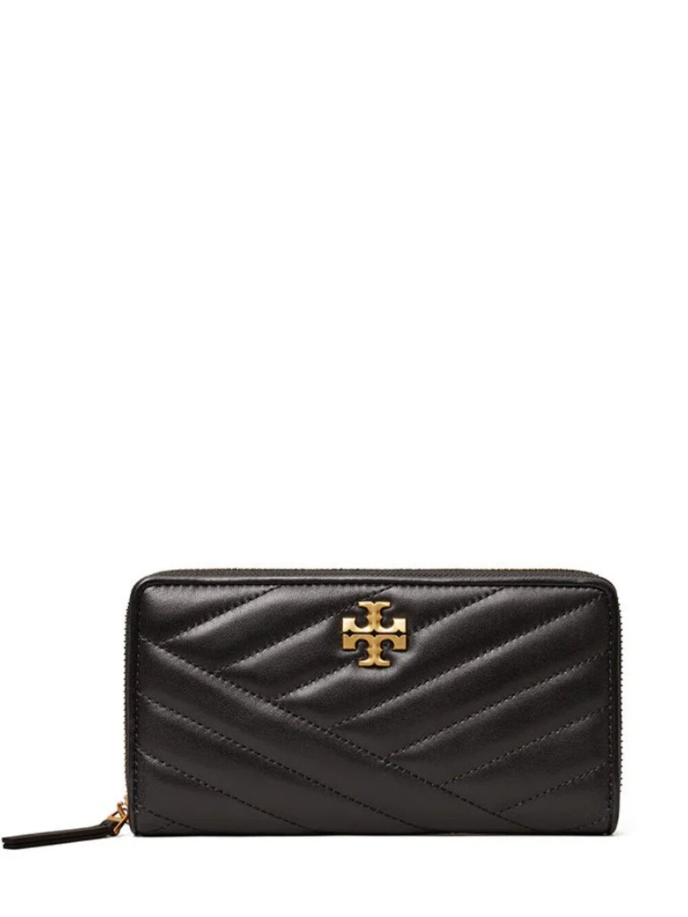 Kira Chevron Quilted Zip Leather Continental Wallet Black